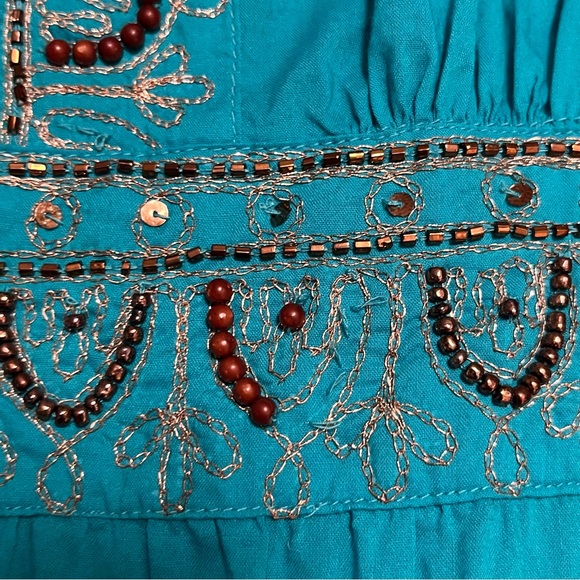 BCIH Boho Tunic Top Beaded Sequins Embellished Blue Hippie Festival Fairy Y2K LG - Picture 9 of 13